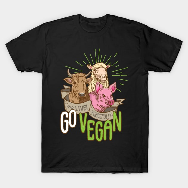 Live-Peacefully-Go-Vegan T-Shirt by gdimido